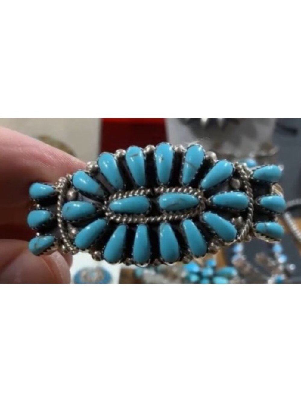 Navajo Rose Williams Sterling Silver & Turquoise Cuff Bracelet 5.25" With 1" Gap